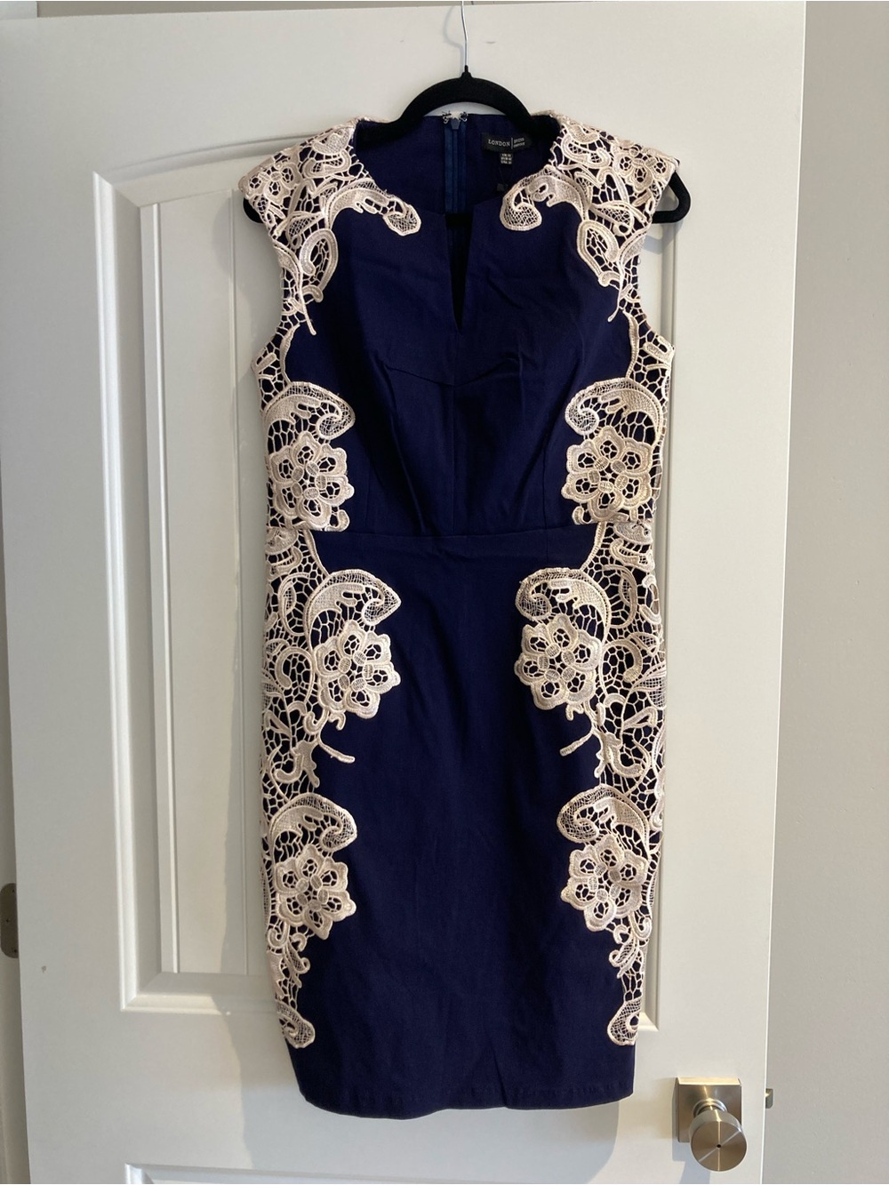 NWT London Dress Company Navy Lace Appliqué Sheath Dress Size 10